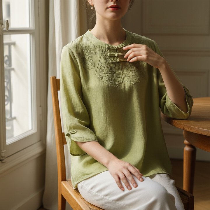 Jade Garden Linen Blouse