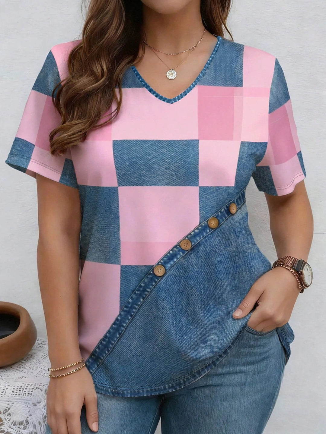 Patchwork Denim-Print Tee