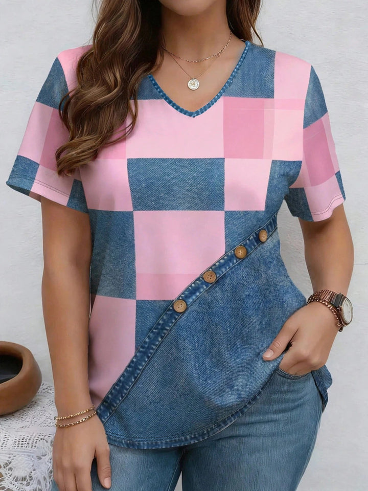 Patchwork Denim-Print Tee