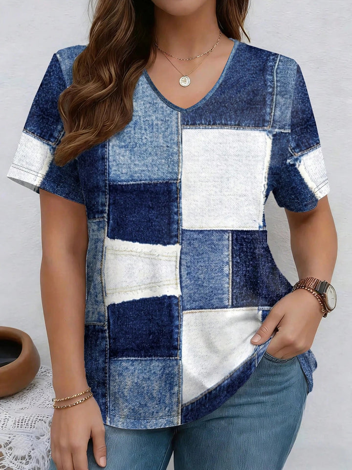 Patchwork Denim-Print Tee