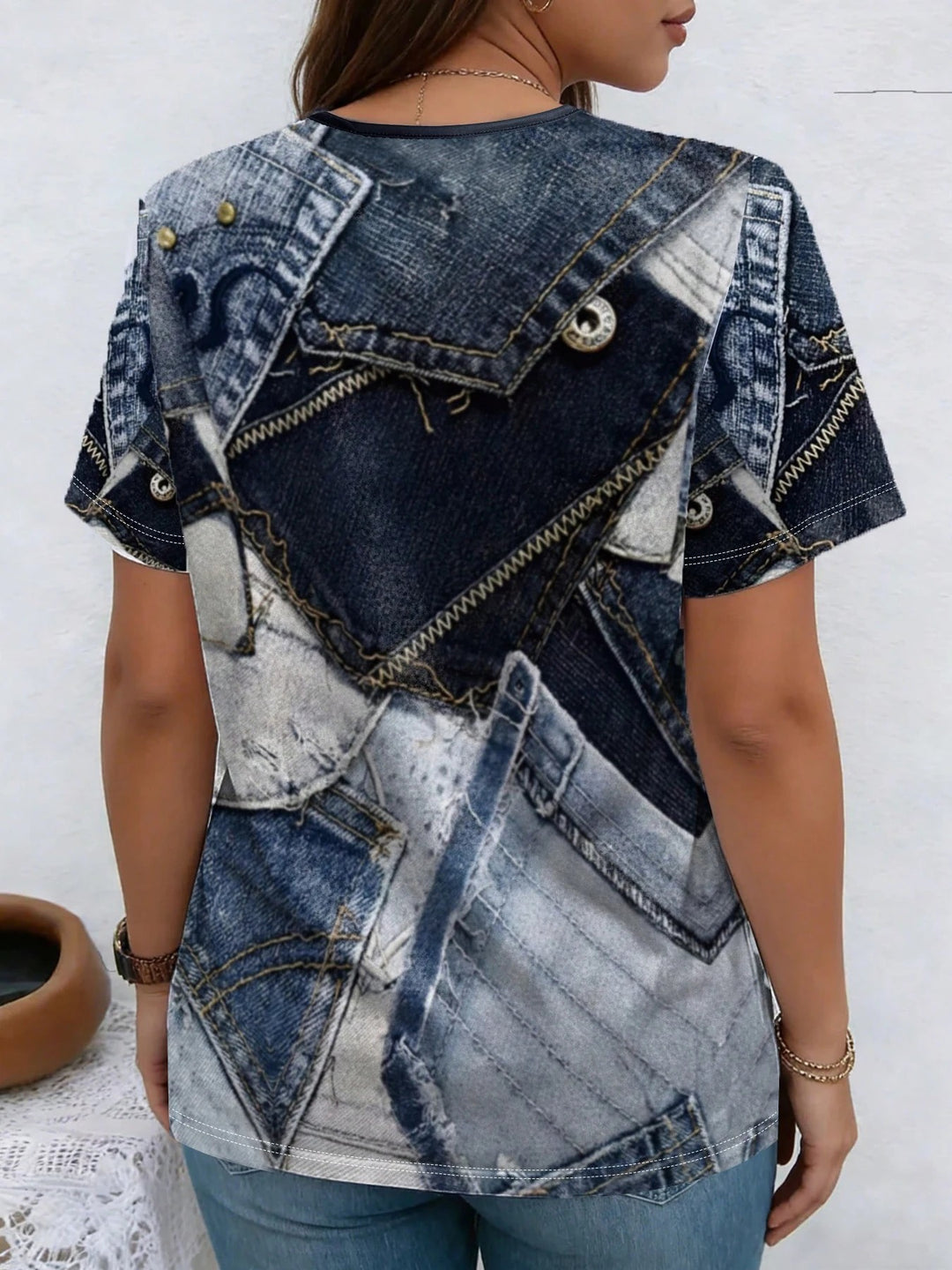 Patchwork Denim-Print Tee