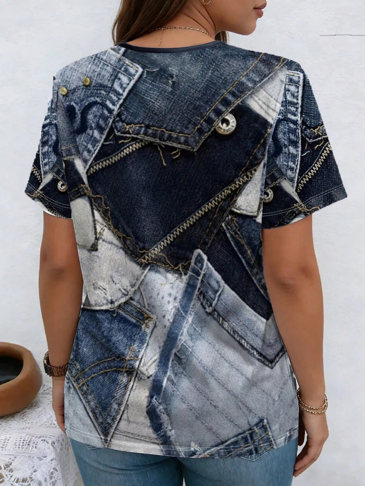 Patchwork Denim-Print Tee