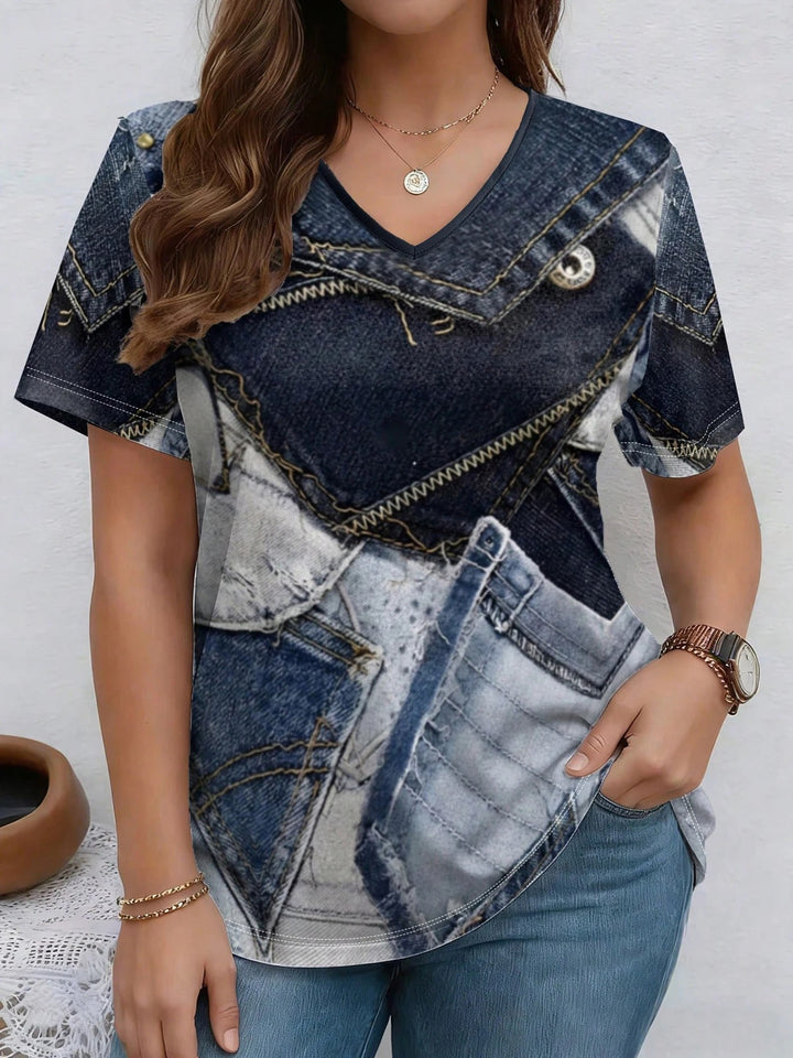 Patchwork Denim-Print Tee