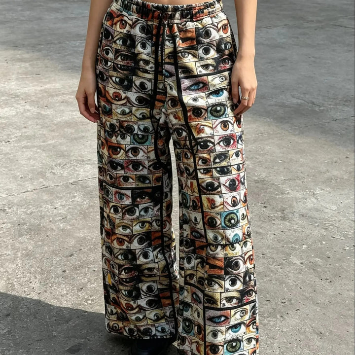 Iris Print Wide-Leg Pants