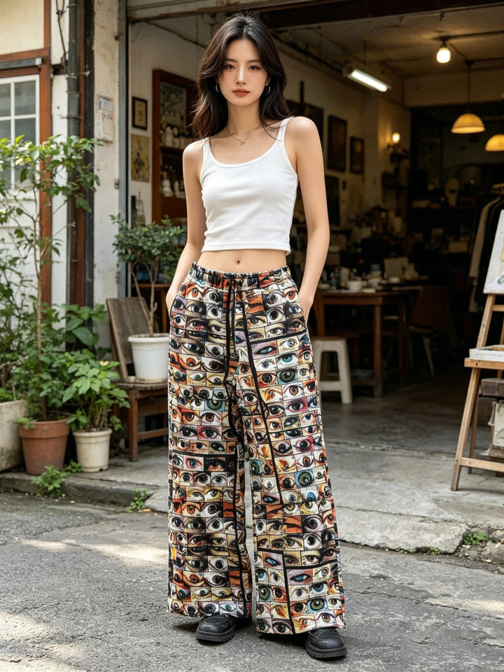Iris Print Wide-Leg Pants