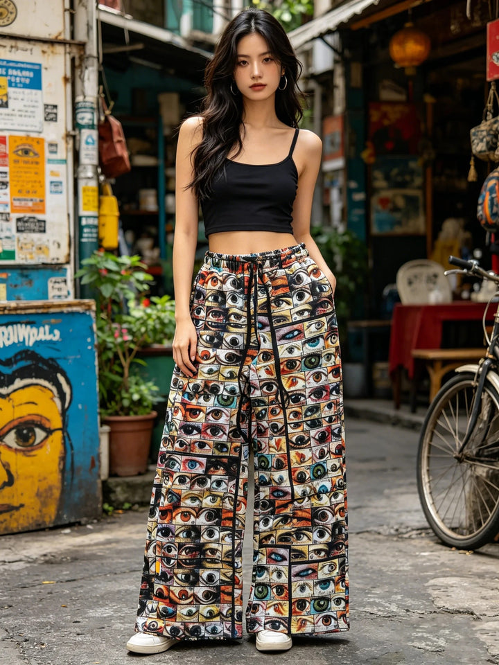 Iris Print Wide-Leg Pants