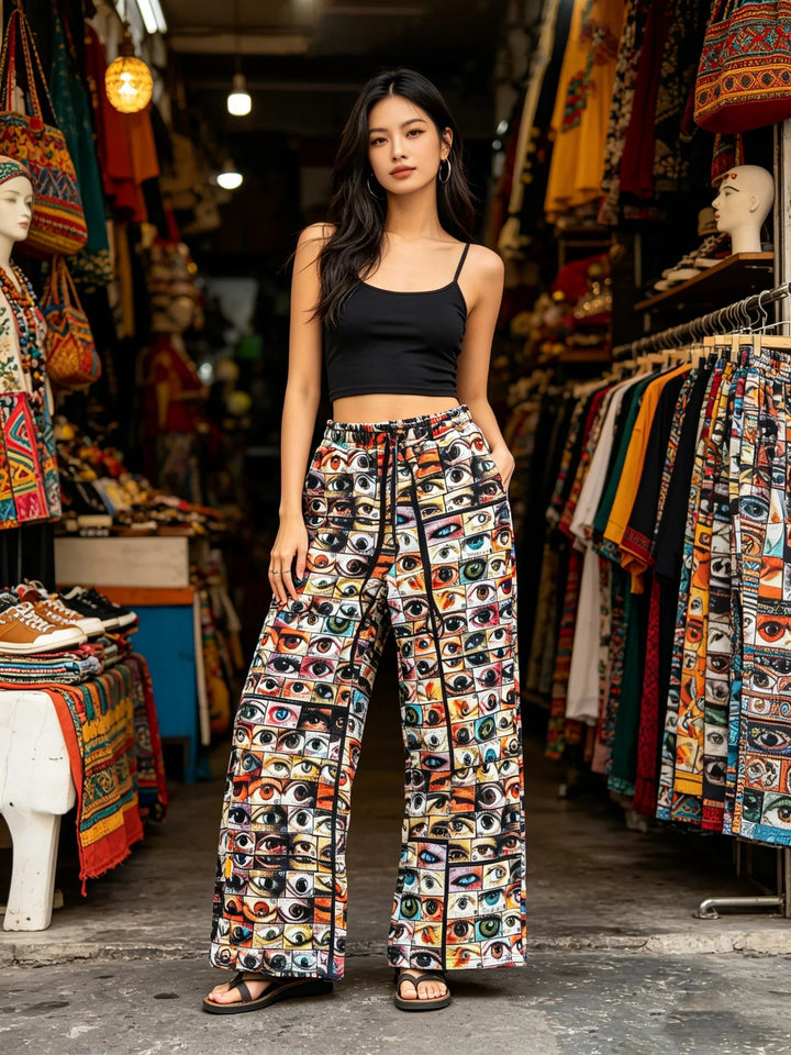 Iris Print Wide-Leg Pants