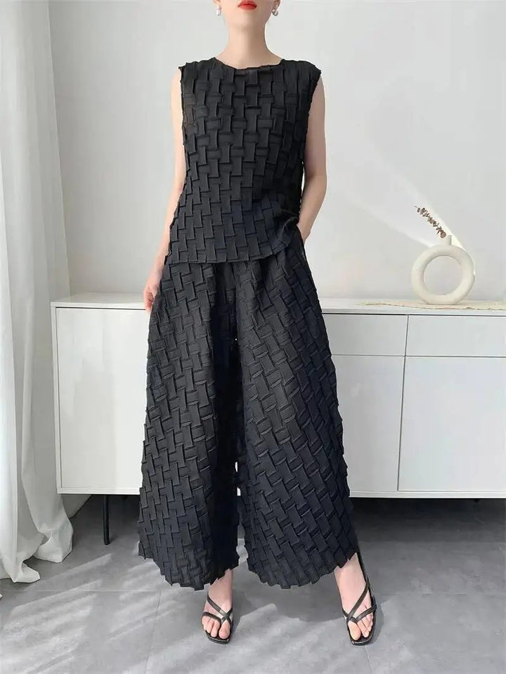 Basketry Pleated Two-Piece Set