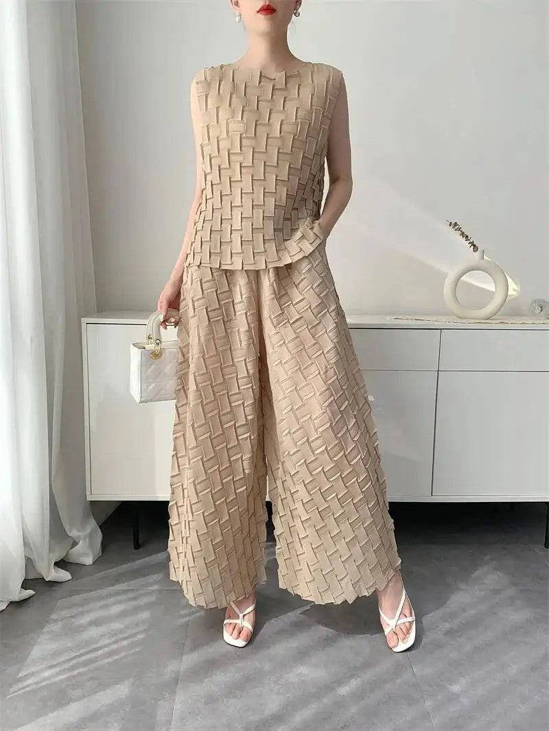 Basketry Pleated Two-Piece Set