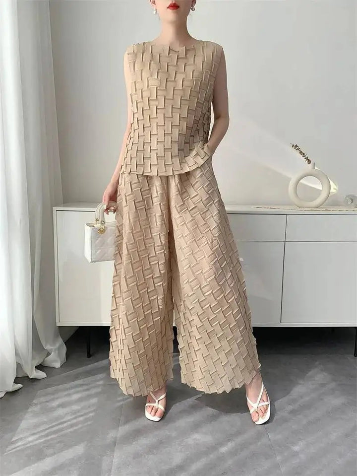 Basketry Pleated Two-Piece Set