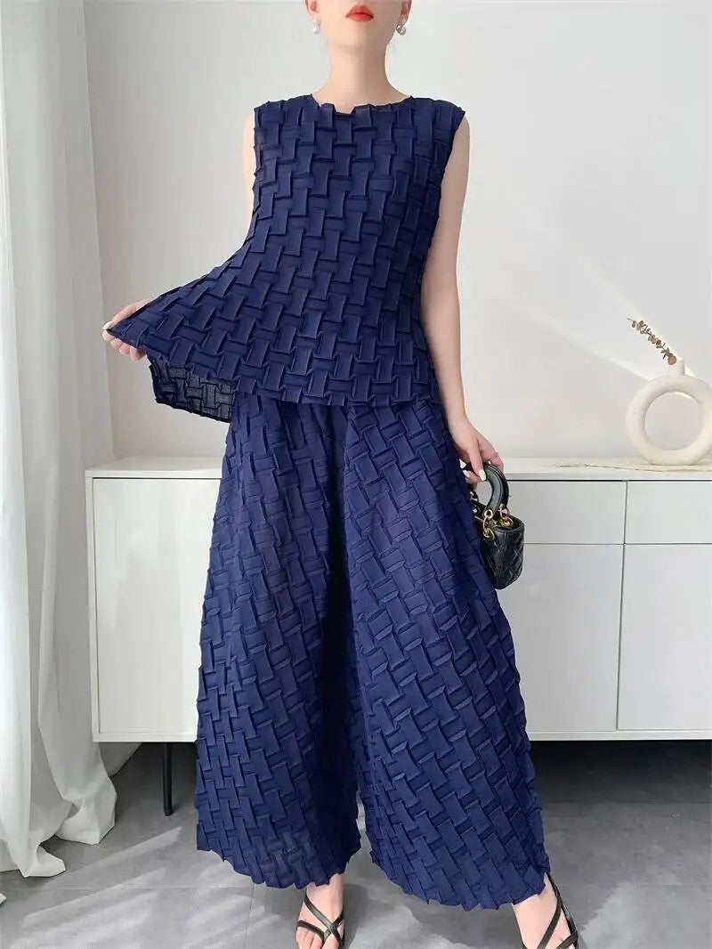 Basketry Pleated Two-Piece Set