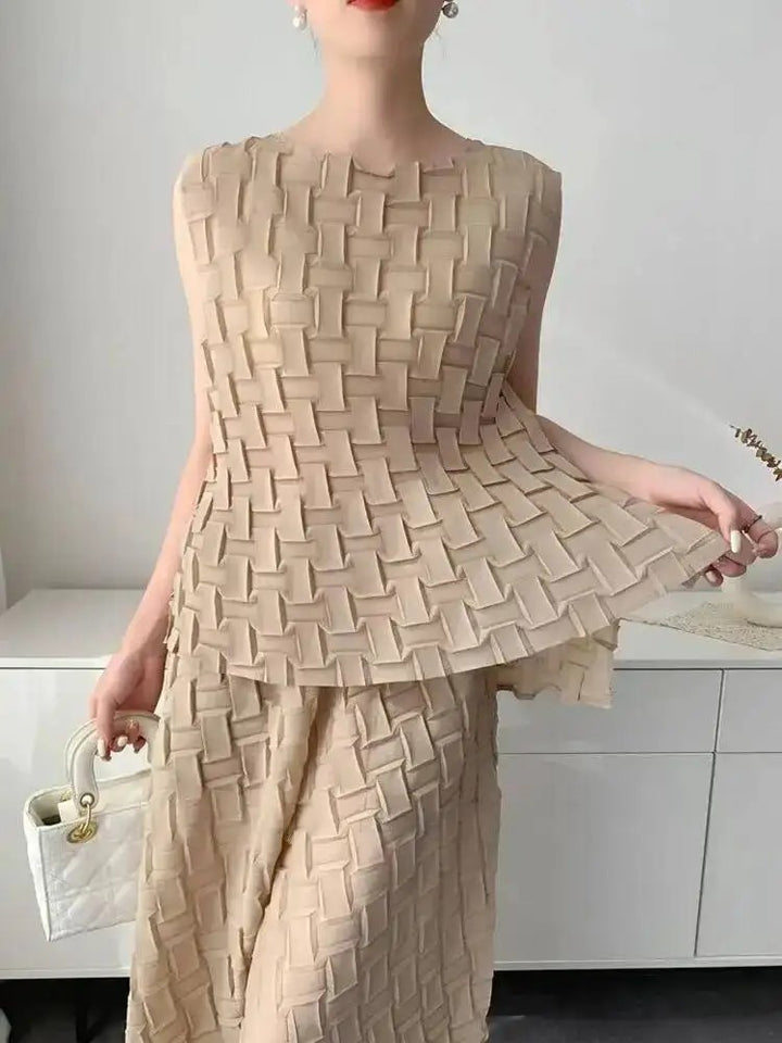 Basketry Pleated Two-Piece Set