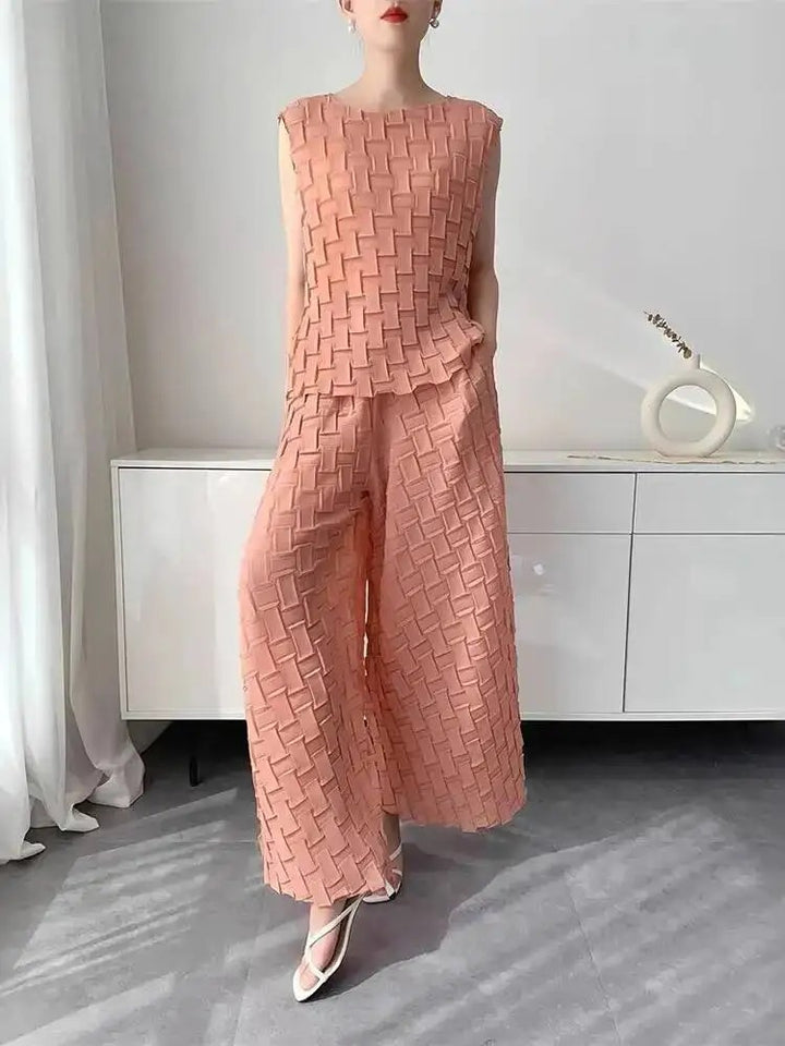 Basketry Pleated Two-Piece Set