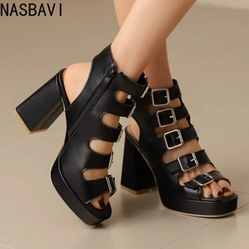 Ladder Buckle Platform Sandals