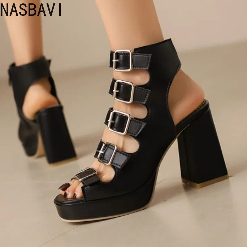 Ladder Buckle Platform Sandals
