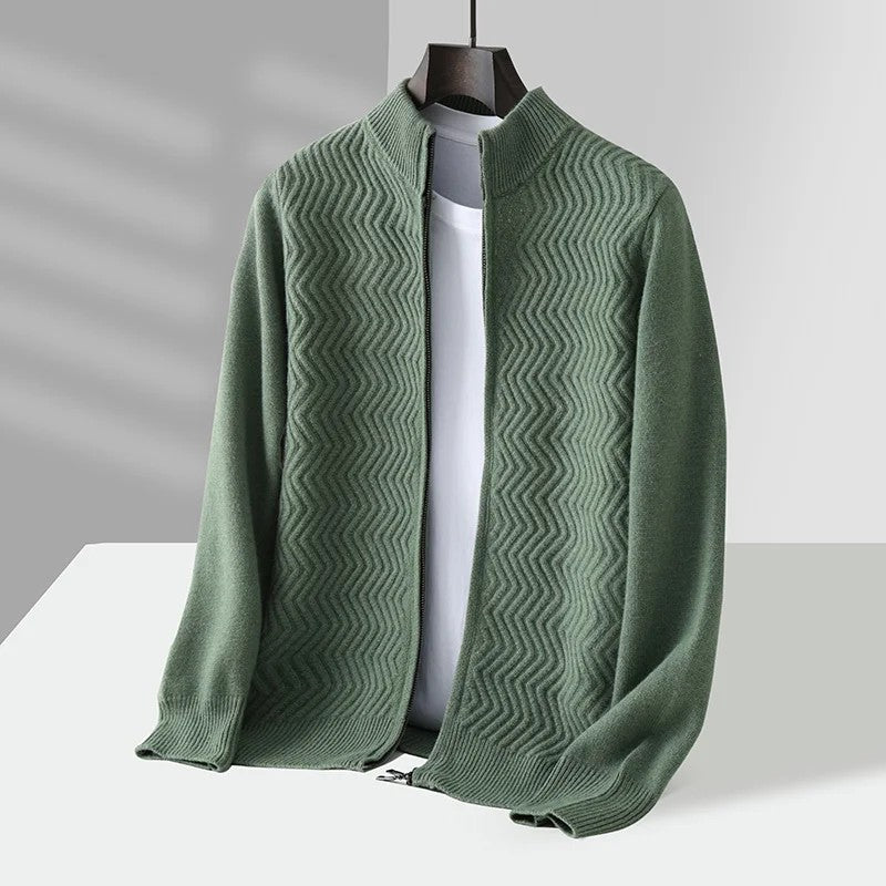 Chevron Wool Zip Cardigan