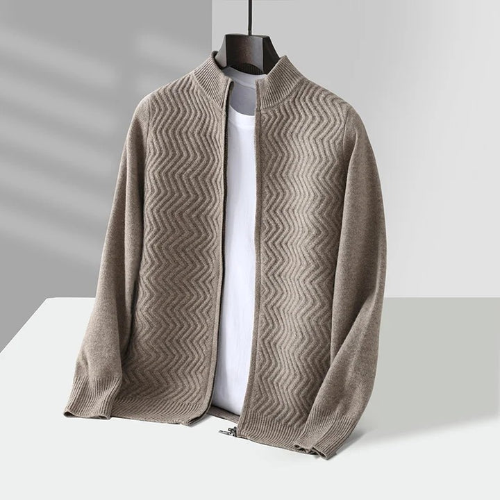 Chevron Wool Zip Cardigan