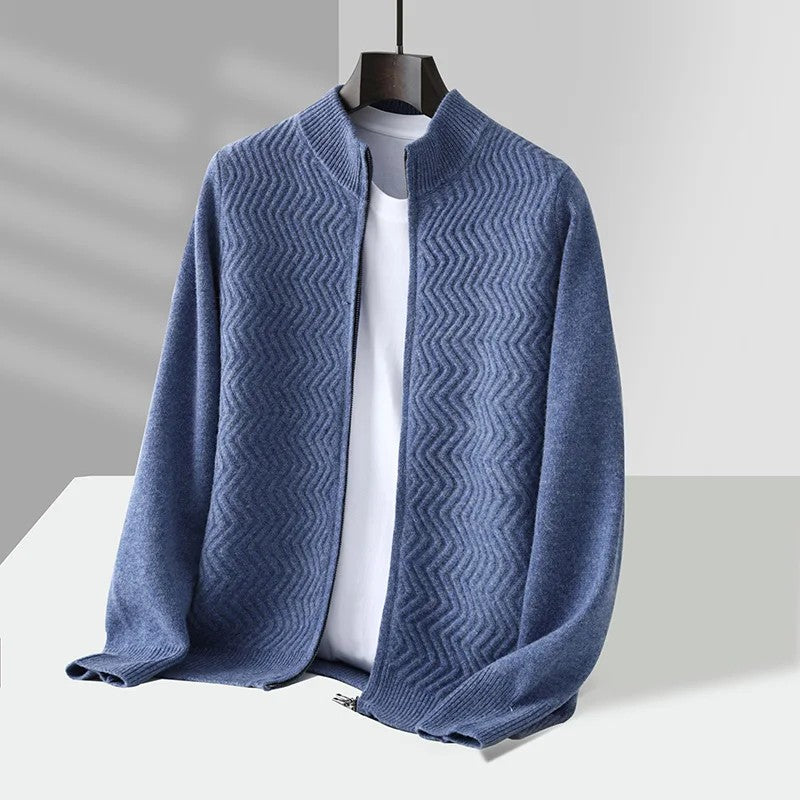 Chevron Wool Zip Cardigan