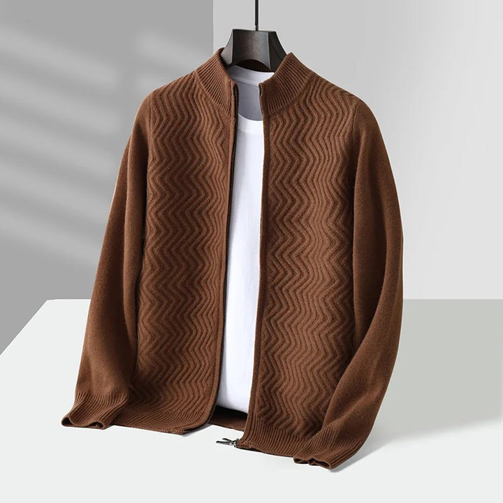 Chevron Wool Zip Cardigan