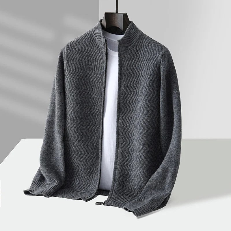 Chevron Wool Zip Cardigan
