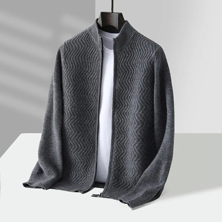 Chevron Wool Zip Cardigan