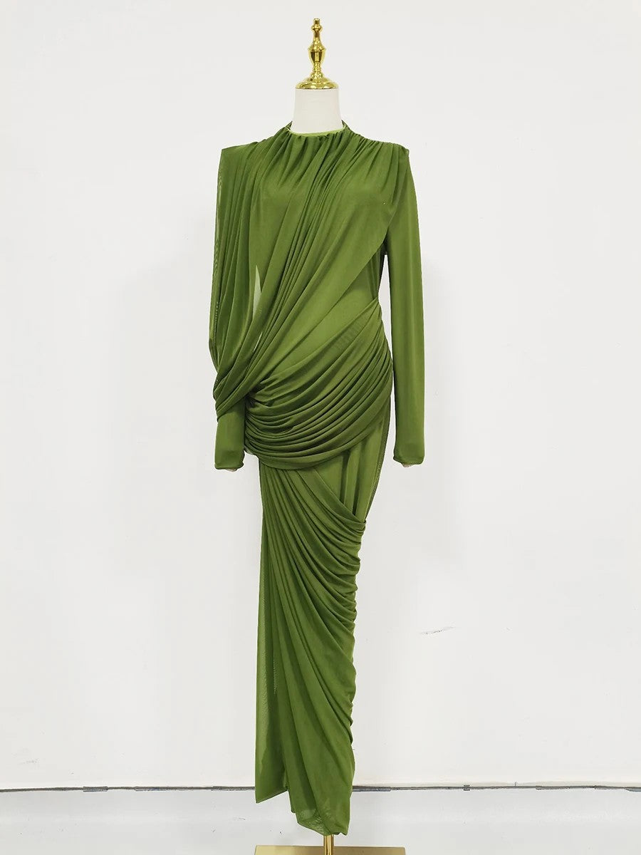Drappeggio Twisted Turtleneck Maxi Dress