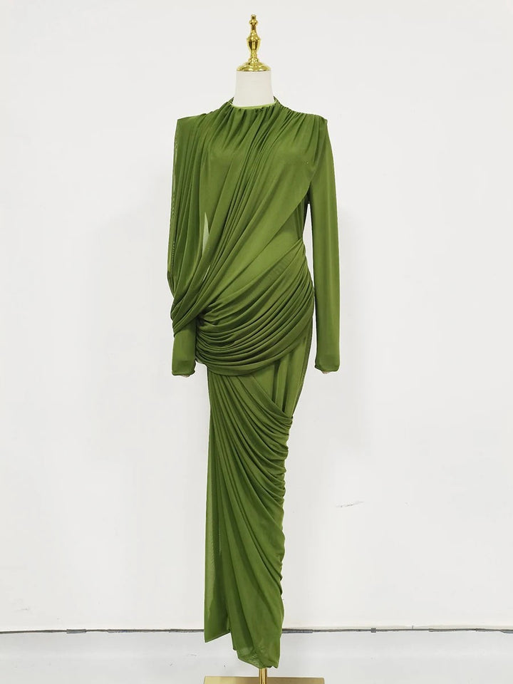 Drappeggio Twisted Turtleneck Maxi Dress