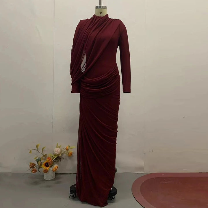 Drappeggio Twisted Turtleneck Maxi Dress