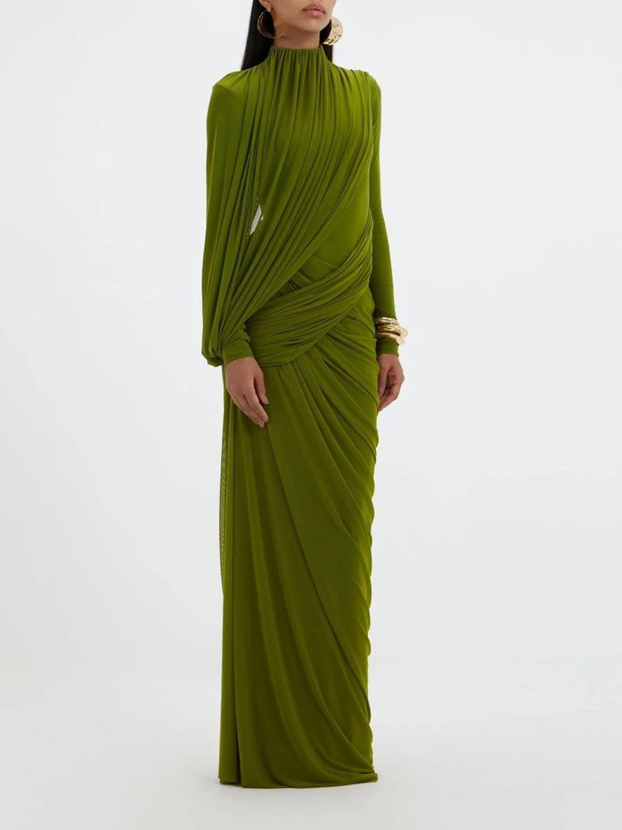 Drappeggio Twisted Turtleneck Maxi Dress
