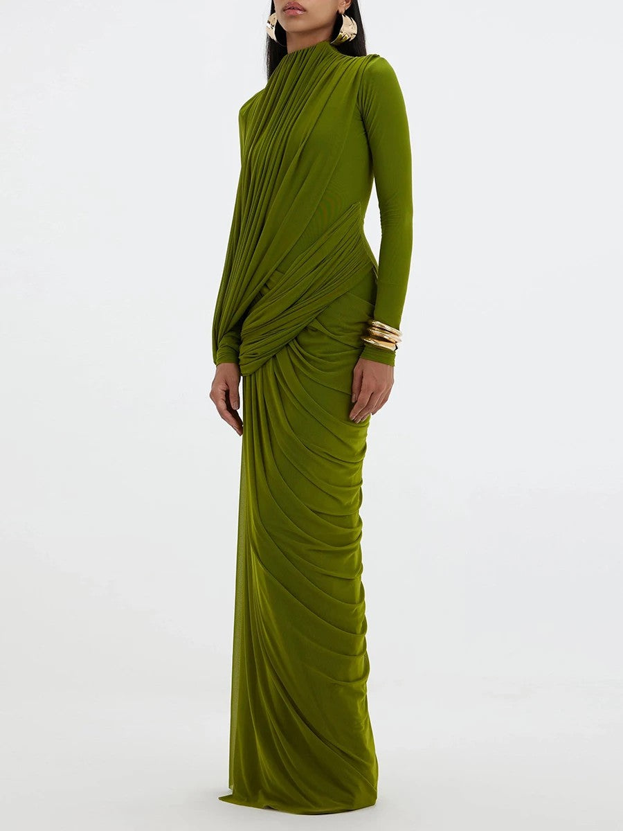 Drappeggio Twisted Turtleneck Maxi Dress