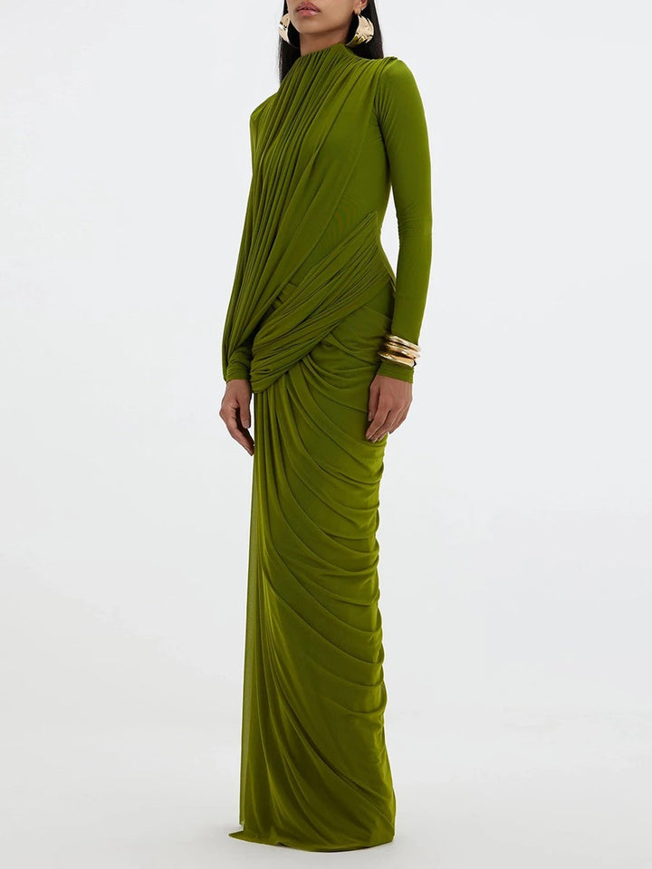 Drappeggio Twisted Turtleneck Maxi Dress