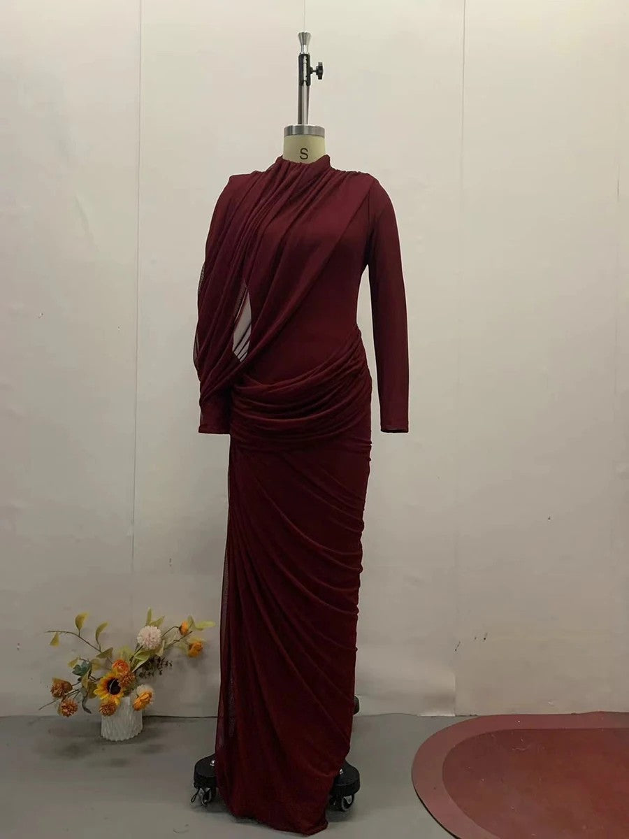 Drappeggio Twisted Turtleneck Maxi Dress