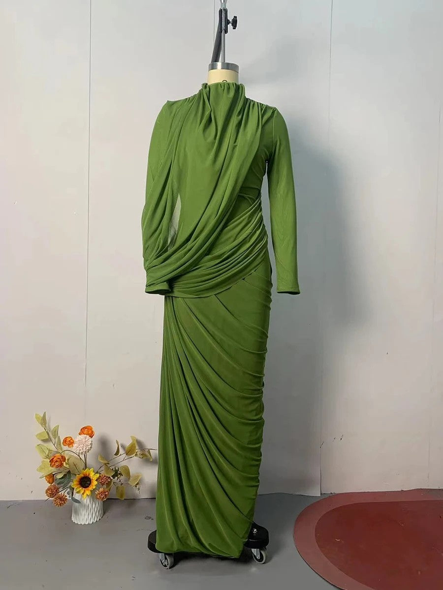 Drappeggio Twisted Turtleneck Maxi Dress