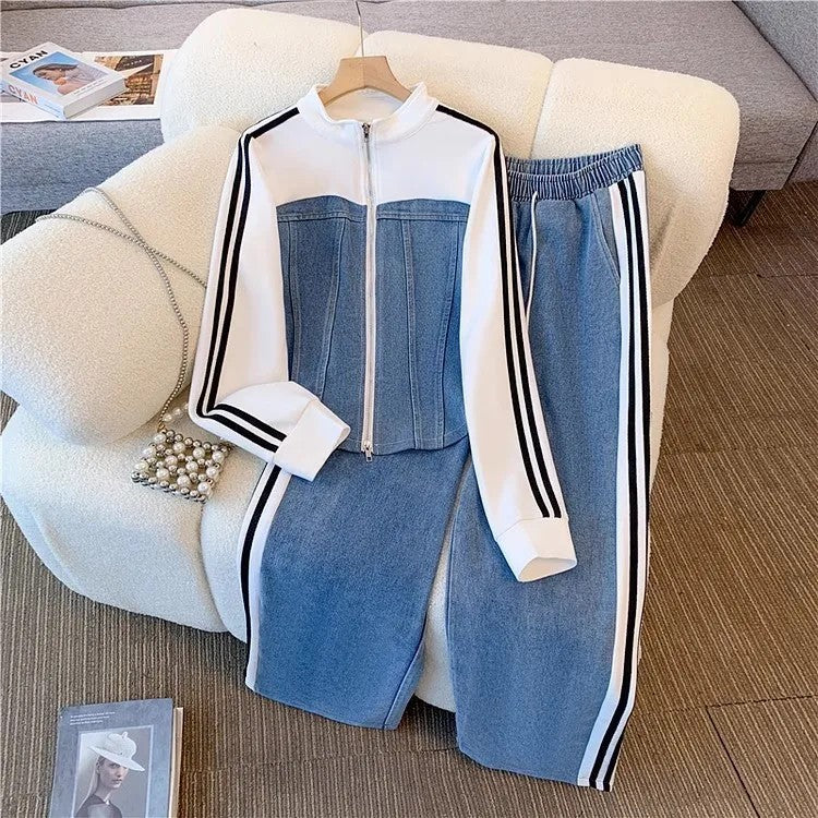 Varsity Denim Track Set