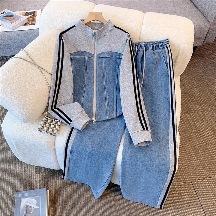 Varsity Denim Track Set