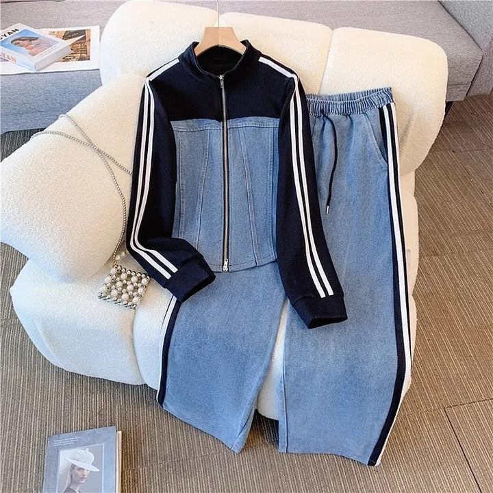Varsity Denim Track Set