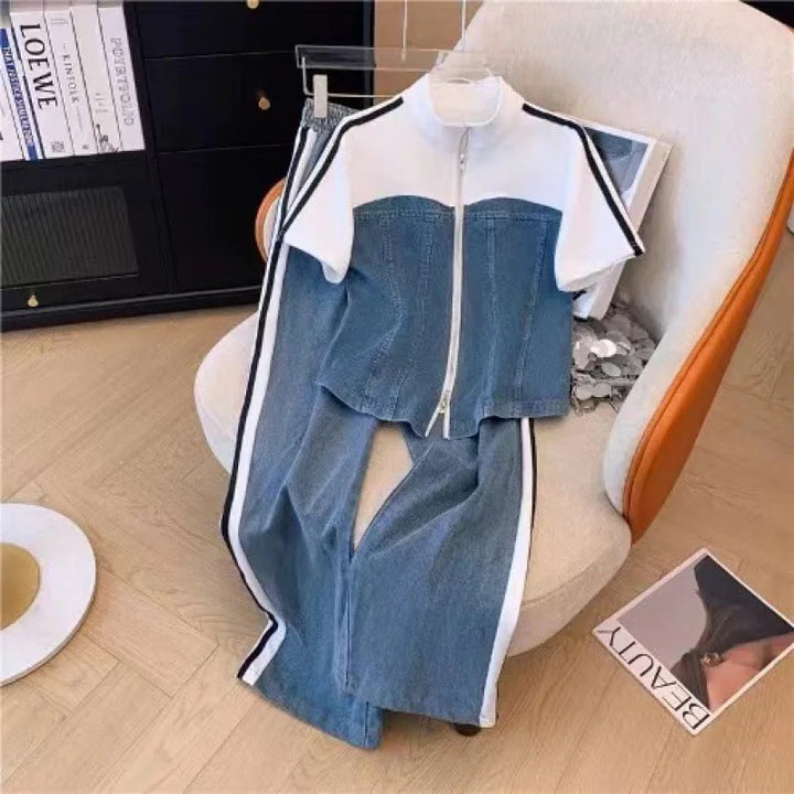 Varsity Denim Track Set