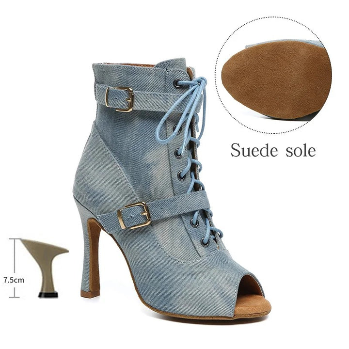 Rhinestone Peep-Toe Dance Boots