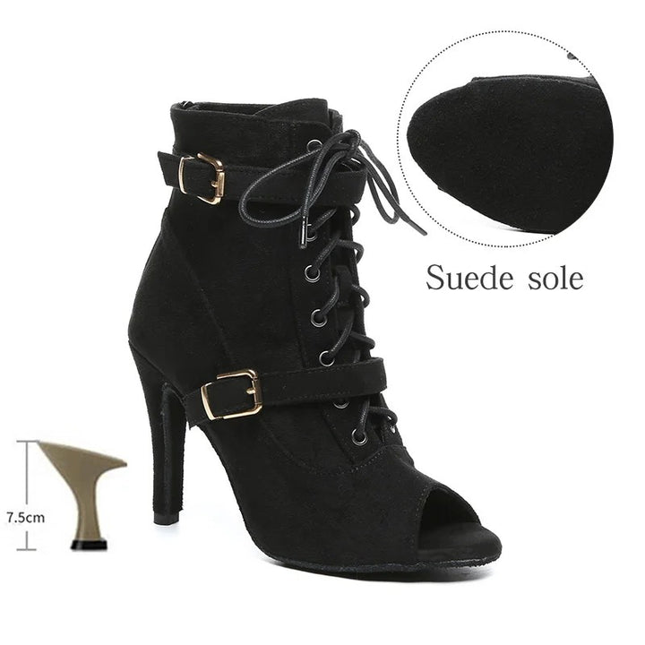 Rhinestone Peep-Toe Dance Boots