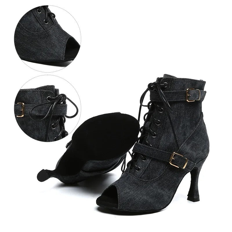 Rhinestone Peep-Toe Dance Boots