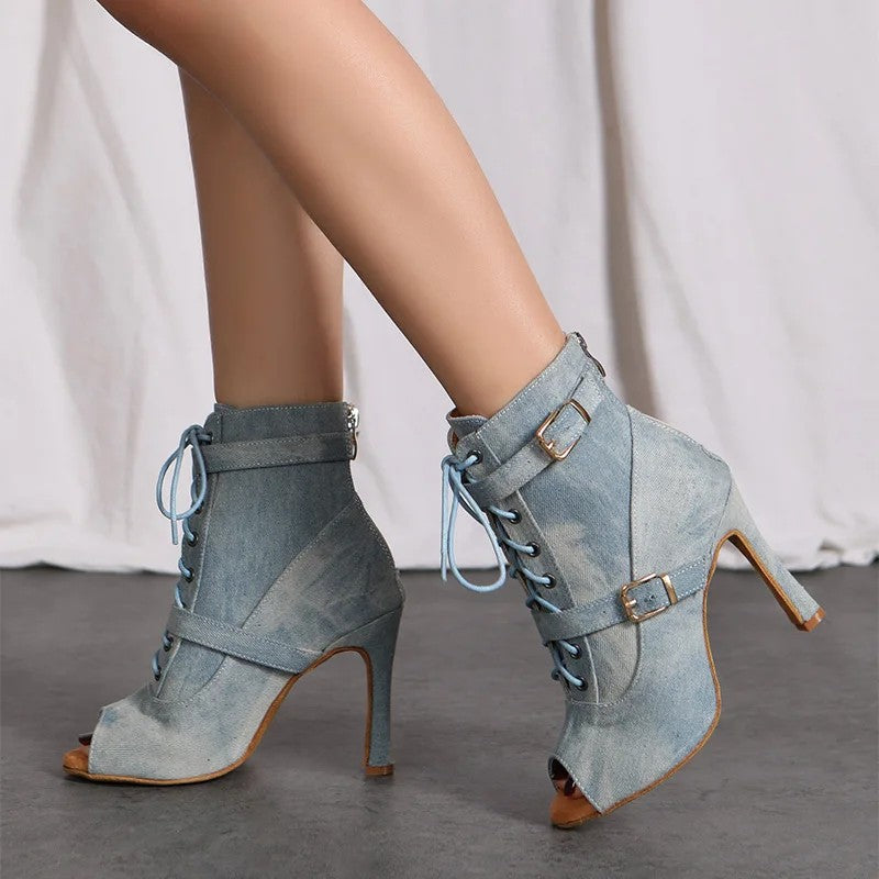 Rhinestone Peep-Toe Dance Boots