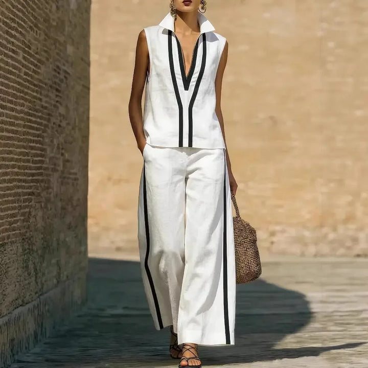 Verticale Contrast-Stripe Sleeveless Set
