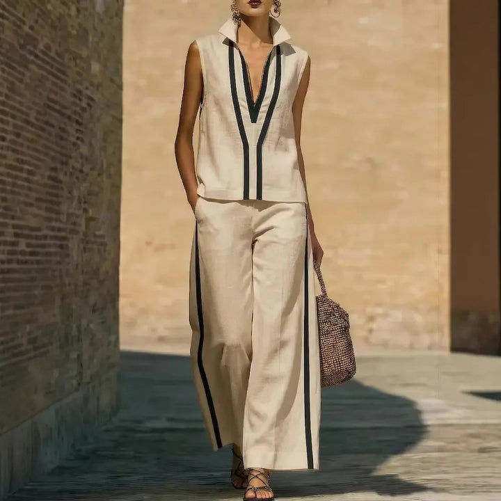 Verticale Contrast-Stripe Sleeveless Set