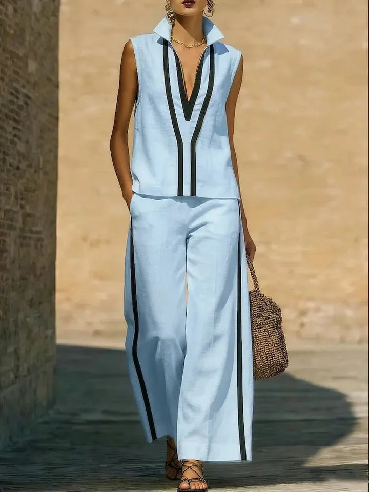 Verticale Contrast-Stripe Sleeveless Set