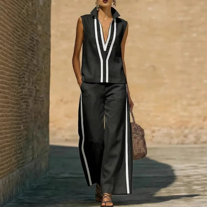 Verticale Contrast-Stripe Sleeveless Set