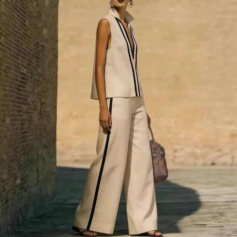 Verticale Contrast-Stripe Sleeveless Set