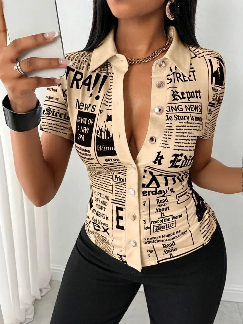 Tabloid Newsprint Button-Down Shirt