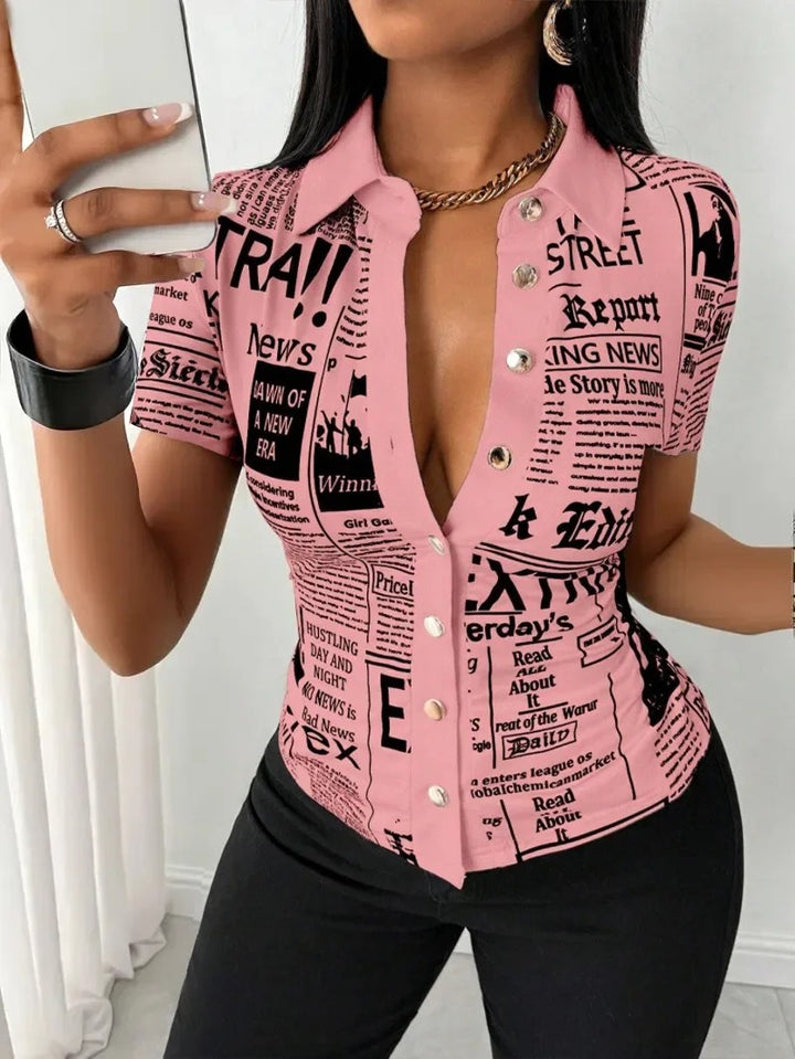 Tabloid Newsprint Button-Down Shirt