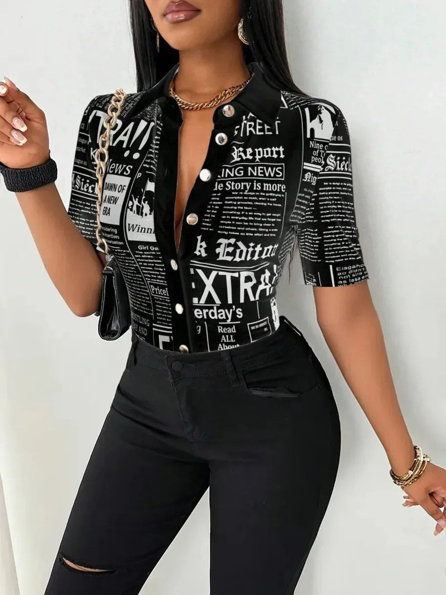 Tabloid Newsprint Button-Down Shirt