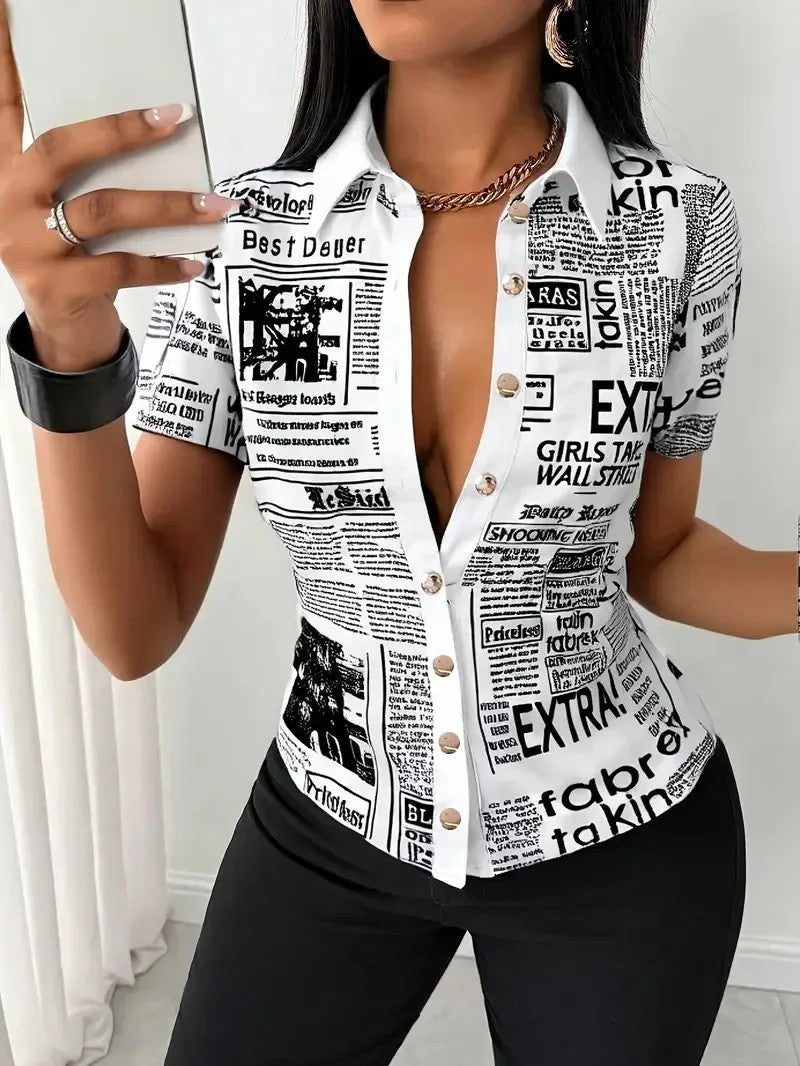 Tabloid Newsprint Button-Down Shirt